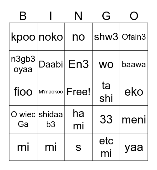 Eliora's Bingo in Ga Bingo Card