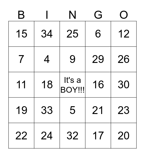 Baby Shower Bingo Card