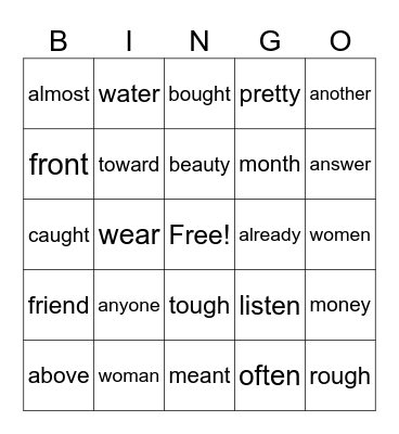 Red Words Layer 4 Bingo Card