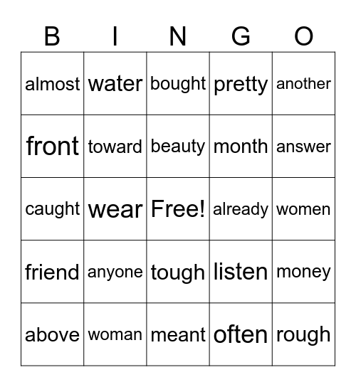 Red Words Layer 4 Bingo Card