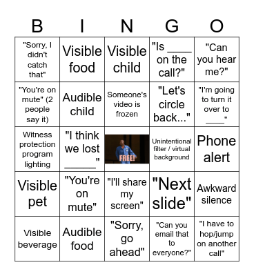 Work from Home Zoom Bingo Card