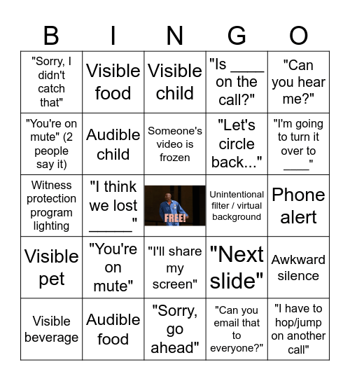 Work from Home Zoom Bingo Card