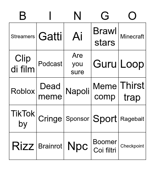 Yt short Bingo Card
