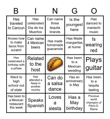 Find the Guest, Cinco de Mayo Edition Bingo Card