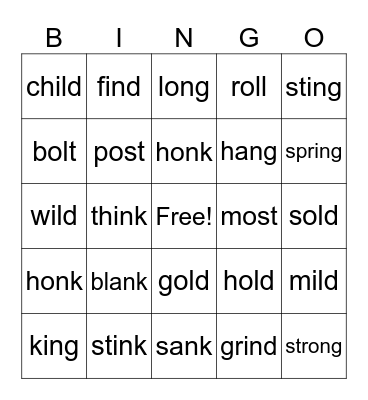 Phonogram Review Bingo Card