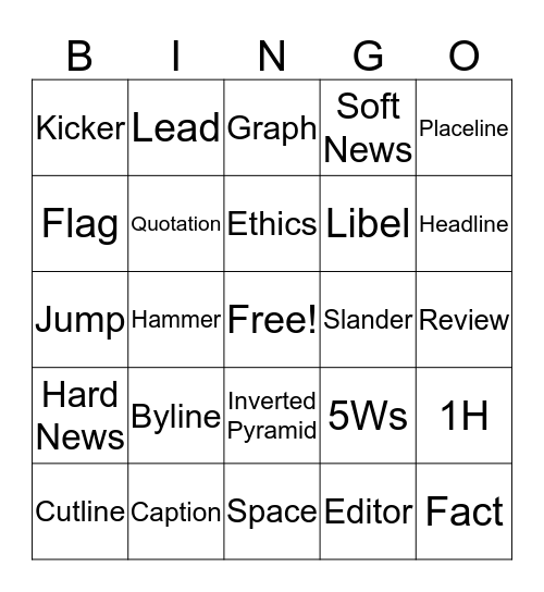 Journalism Vocab Bingo Card