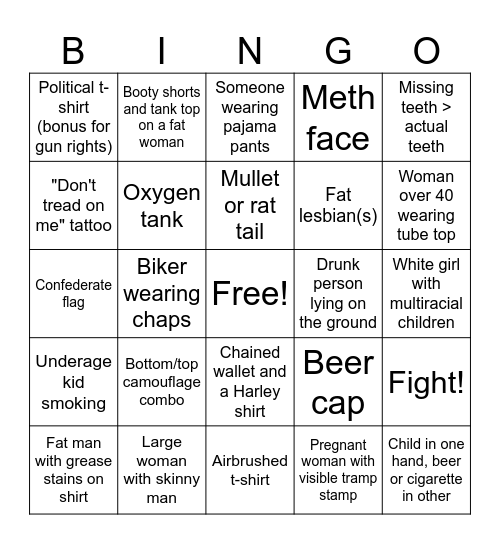 Redneck Bingo Card