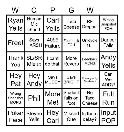 Berklee Concert Bingo Card
