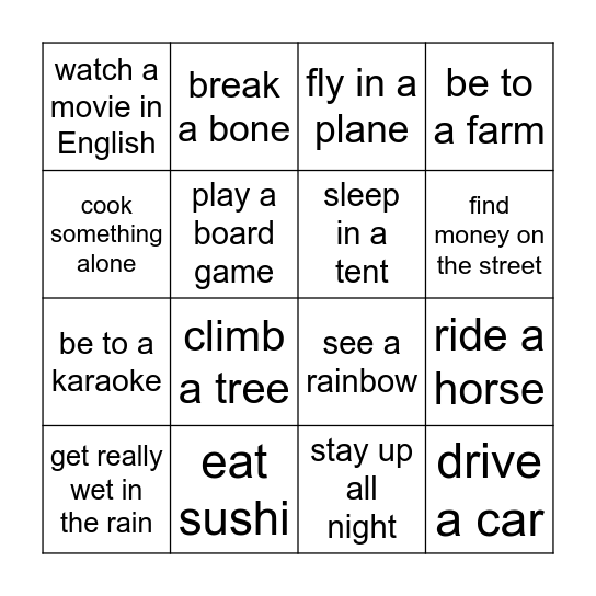 Have you ever...? Bingo Card