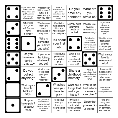 Table Talk Dice Bingo Card
