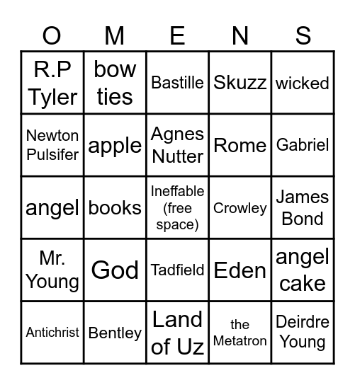 Good Omens Bingo Card