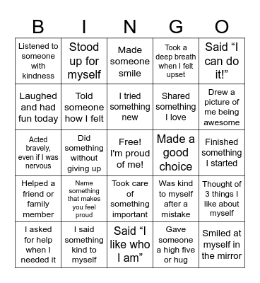 Self-Love Bingo Card