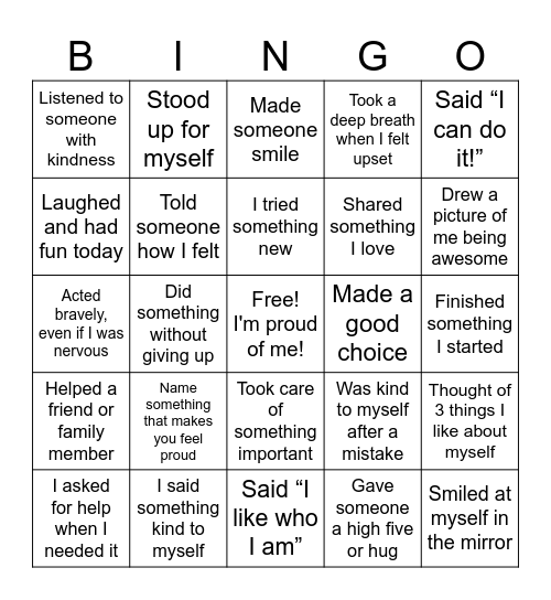 Self-Love Bingo Card