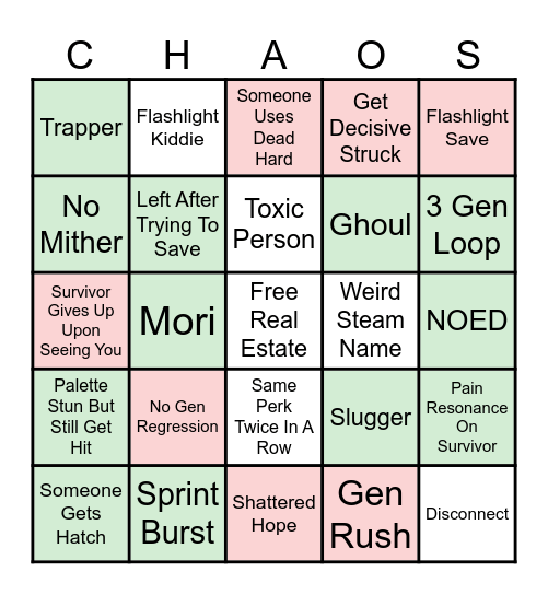 Chaos Shuffle Bingo Card