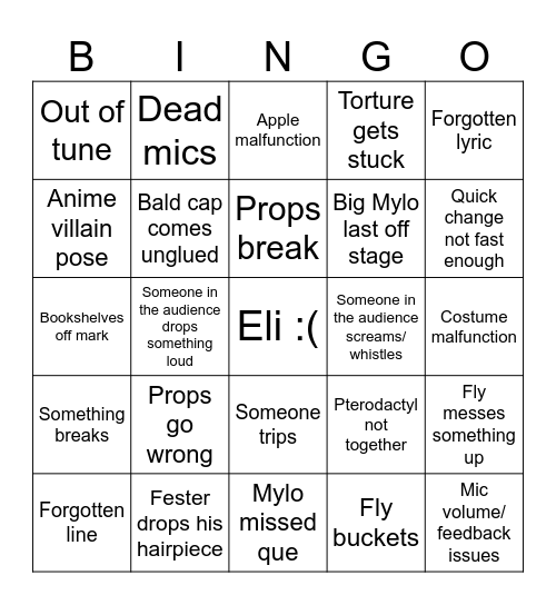 Parent performance bingo Card