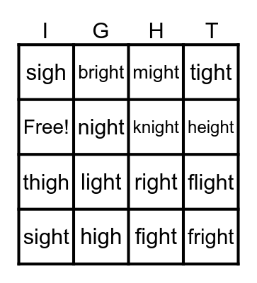 igh words BINGO Card