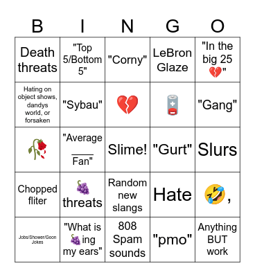 Slimetok Bingo Card