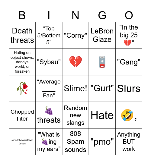 Slimetok Bingo Card