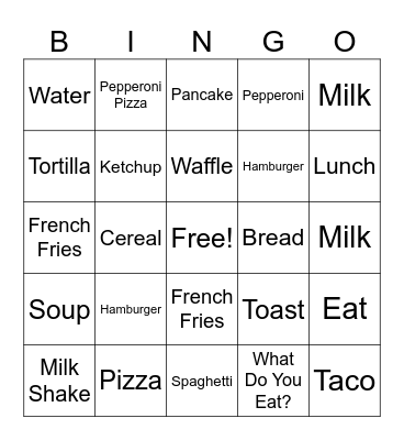 Sign Language Food Signs Bingo Card