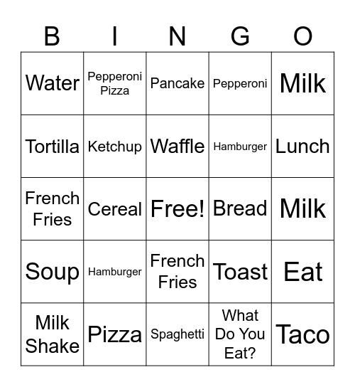 Sign Language Food Signs Bingo Card