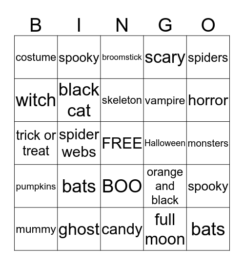 Halloween Fun Bingo Card