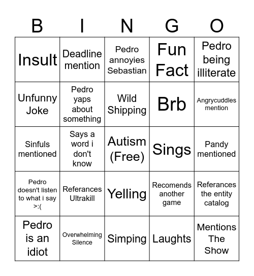 Pedro Bingo Card