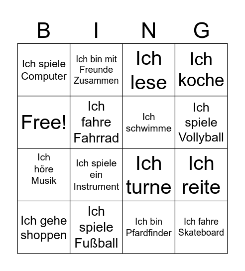 Freizeit Bingo Card
