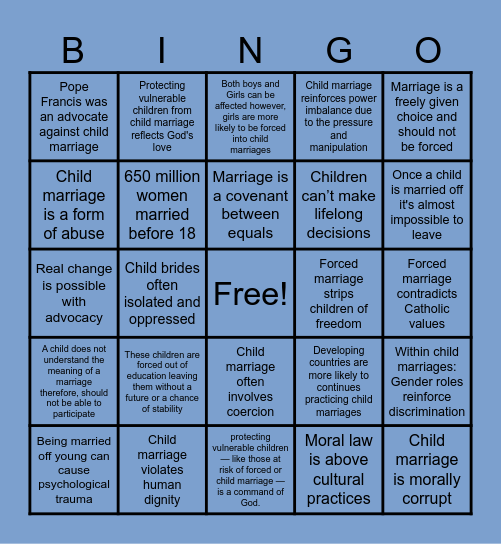Child Marriage - Moral issue Bingo Card