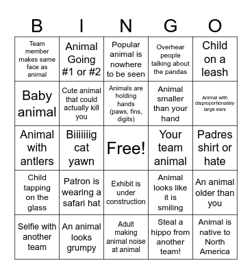 San Diego Zoo BINGO Card