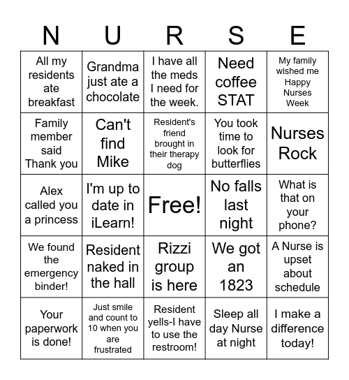 NURSES WEEK BINGO Card