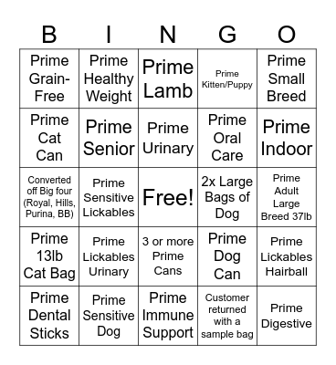 Performatrin Prime Bingo Card
