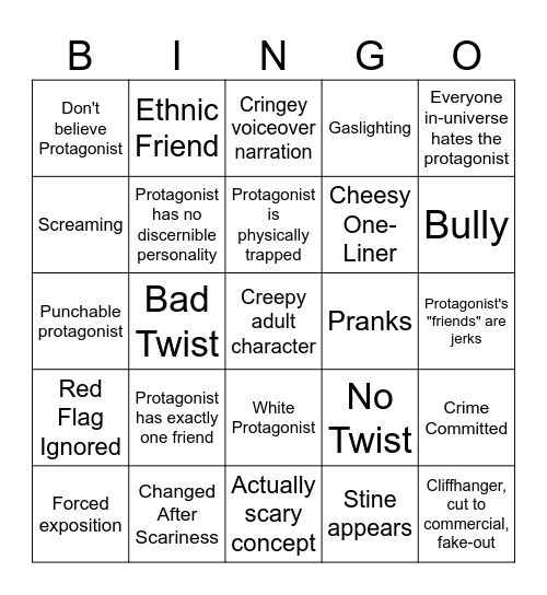 Good Goosebumps Bingo Card
