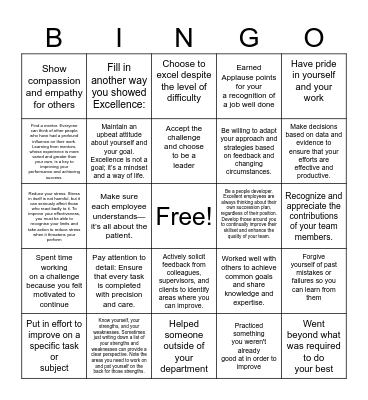 iCARE: Excellence BINGO Card