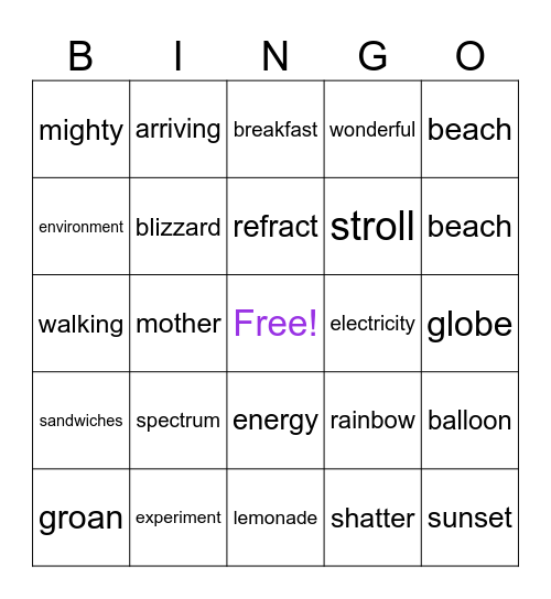4th grade Bingo Card