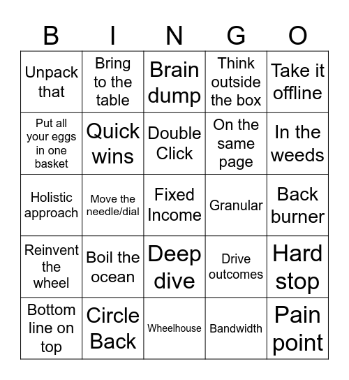 Corporate Lingo Bingo Card