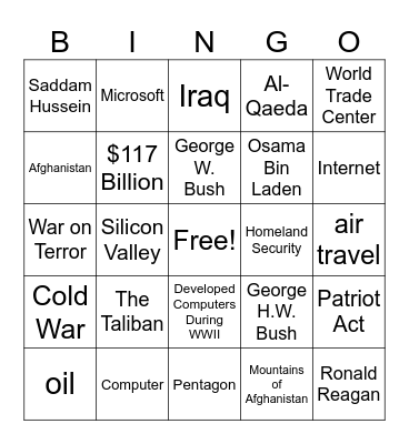 Unit 8: 9/11 Review Bingo Card