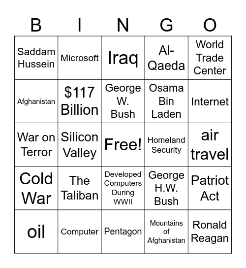 Unit 8: 9/11 Review Bingo Card