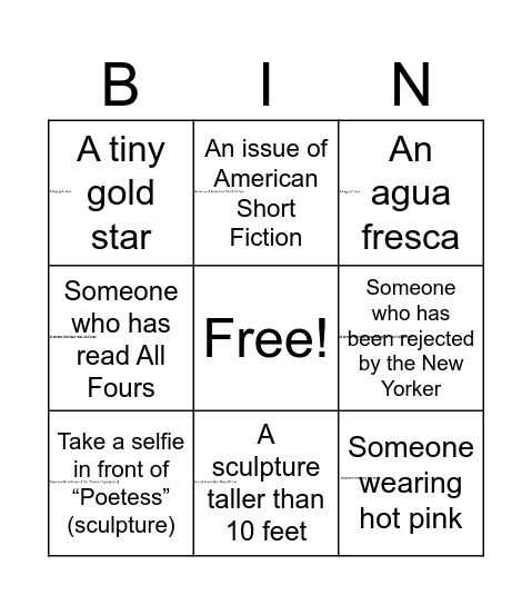 Literary Bingo! Bingo Card