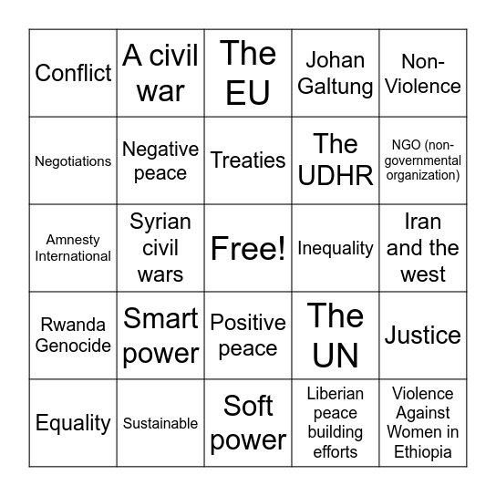 Violence Review Bingo Card