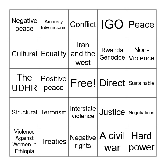 Violence Review Bingo Card