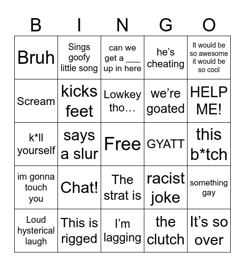 Boyfriend Bingo Card