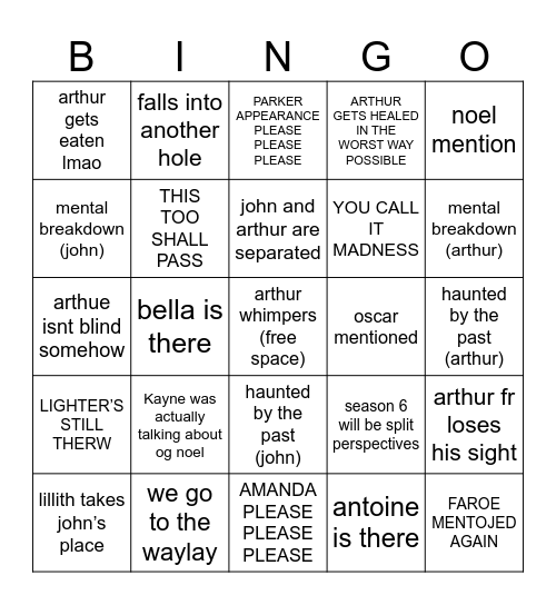 MALEVOLENT DA CAPO S6 Bingo Card