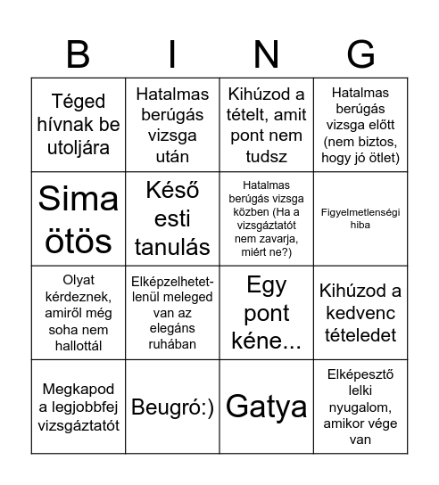 Vizsgaidőszak Bingo Card
