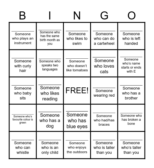 Find Someone Bingo Card