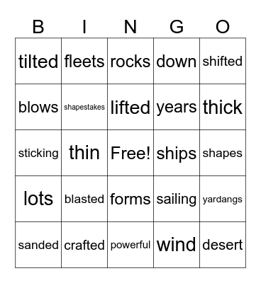Crafted By The Wind Bingo Card