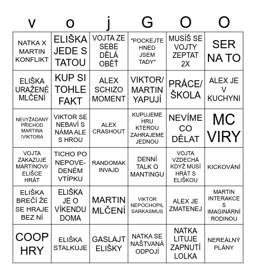 adalbert nechce název Bingo Card