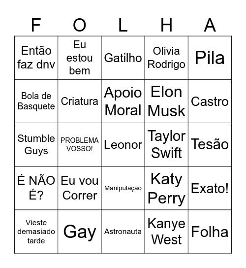 Bingo da Folha Bingo Card