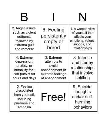 BPD BINGO Card