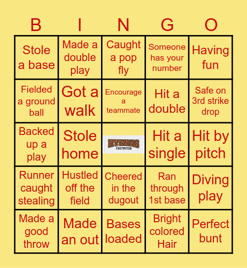 Hyena's softball Bingo Card