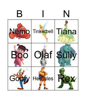 Disney Characters Bingo Card